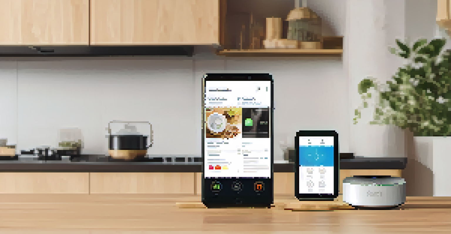 A close-up of a smart home device in a modern kitchen setting, displaying personalized recommendations.