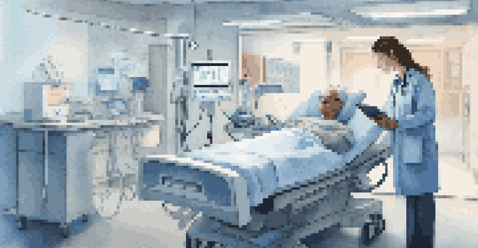 A healthcare professional accessing electronic health records on a tablet in a hospital room, representing interoperability in healthcare.