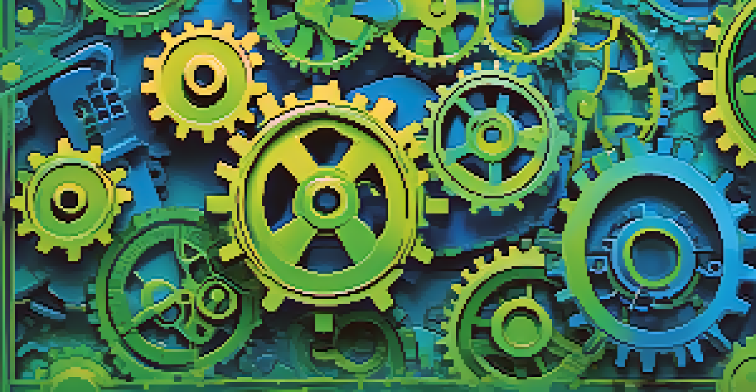 An abstract illustration of middleware in game development, featuring interconnected gears and vibrant colors.