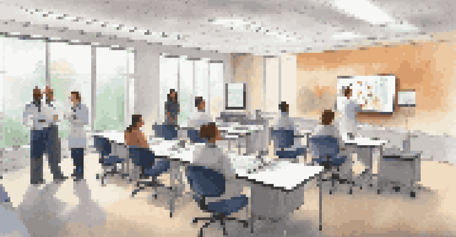 Healthcare staff participating in a training session in a modern training room.