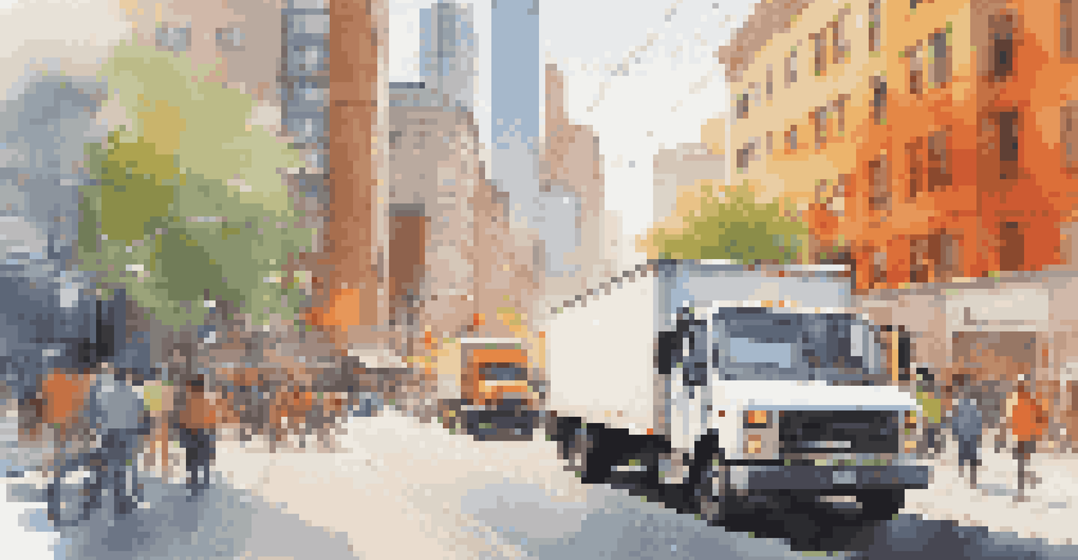 A delivery truck on a busy city street with a digital overlay of real-time traffic and delivery analytics.