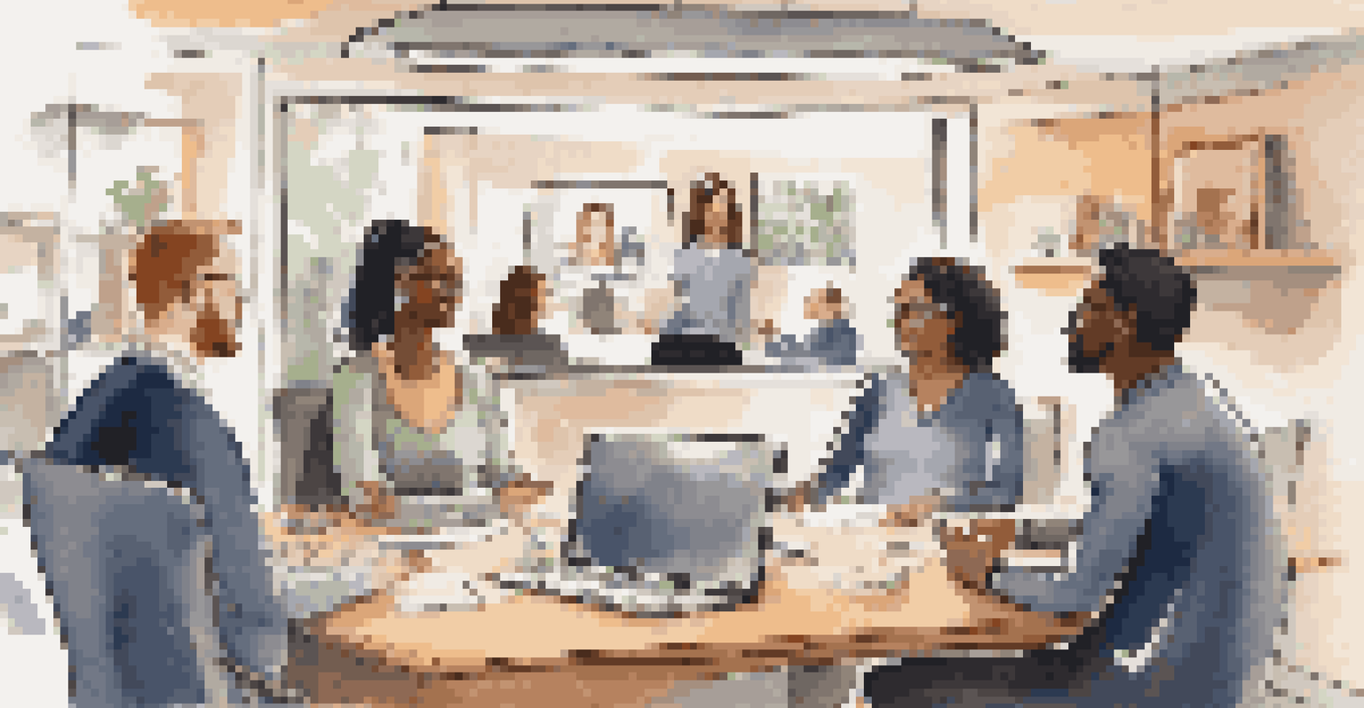 A video conference with a diverse remote sales team, each member in their unique home office setting, engaged in discussion.