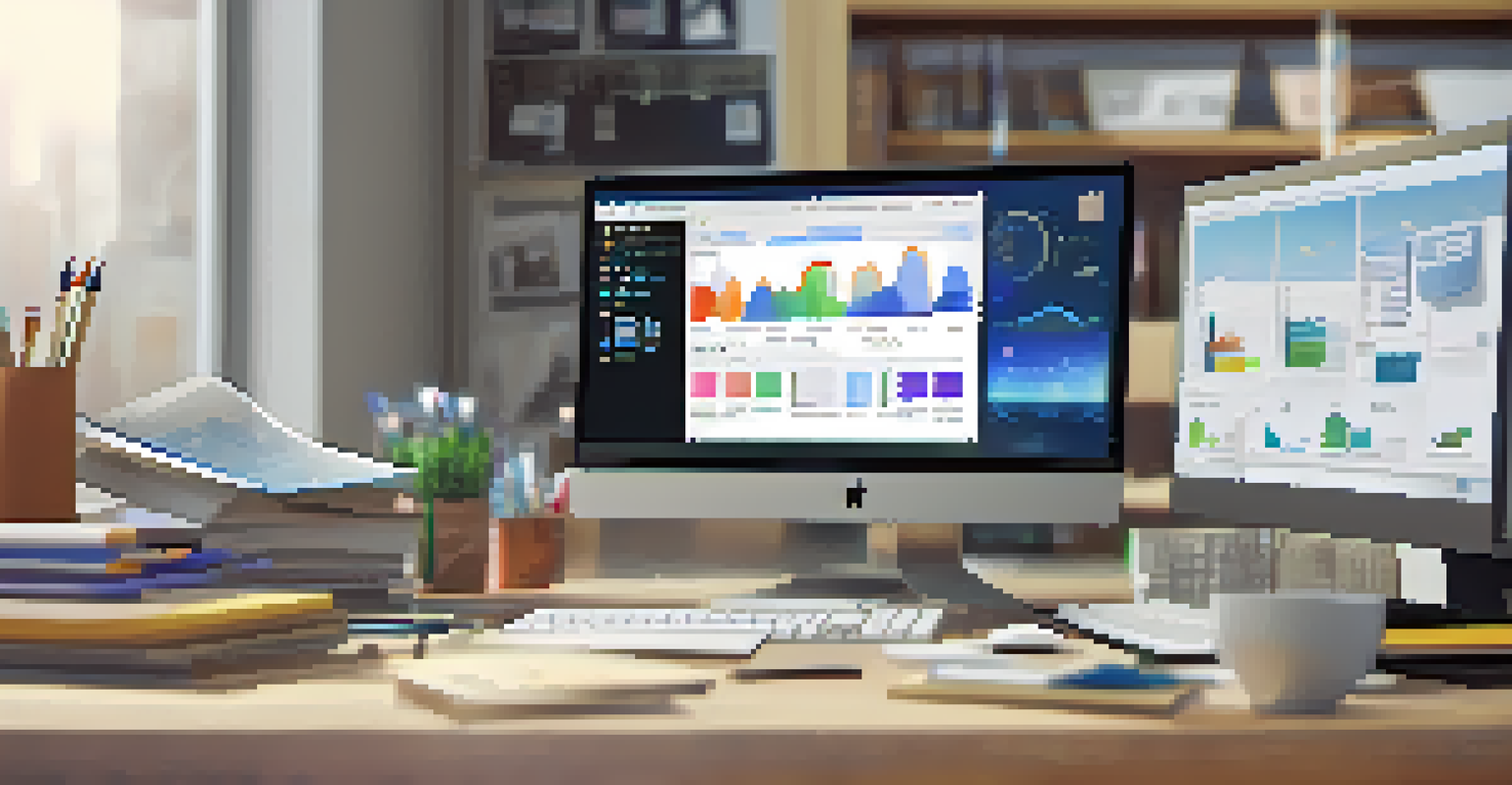 A close-up of a computer screen showing a cloud storage dashboard, surrounded by office supplies in a well-lit workspace.