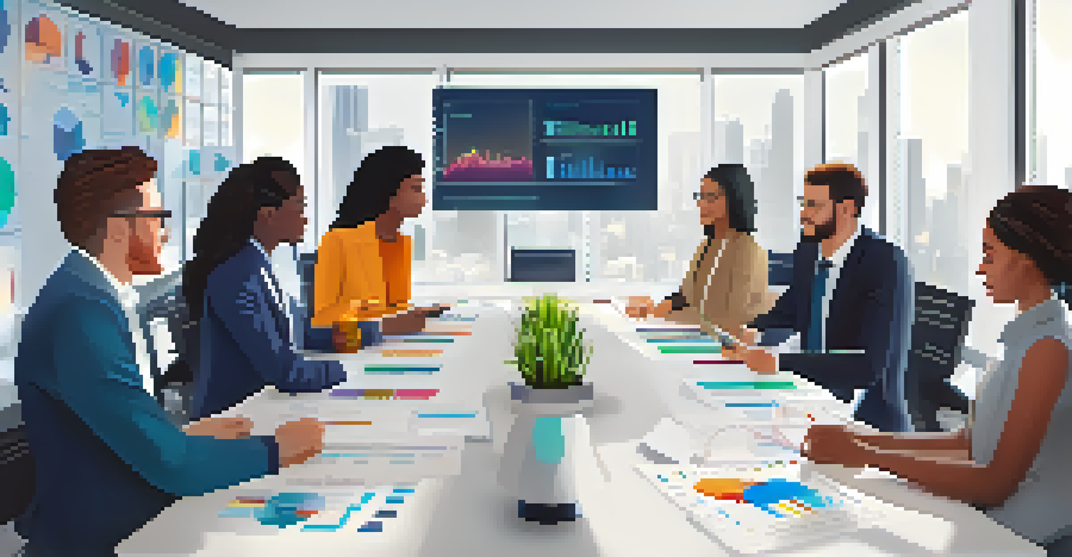 A diverse team in a conference room discussing data privacy strategies, with charts and graphs displayed on a screen.
