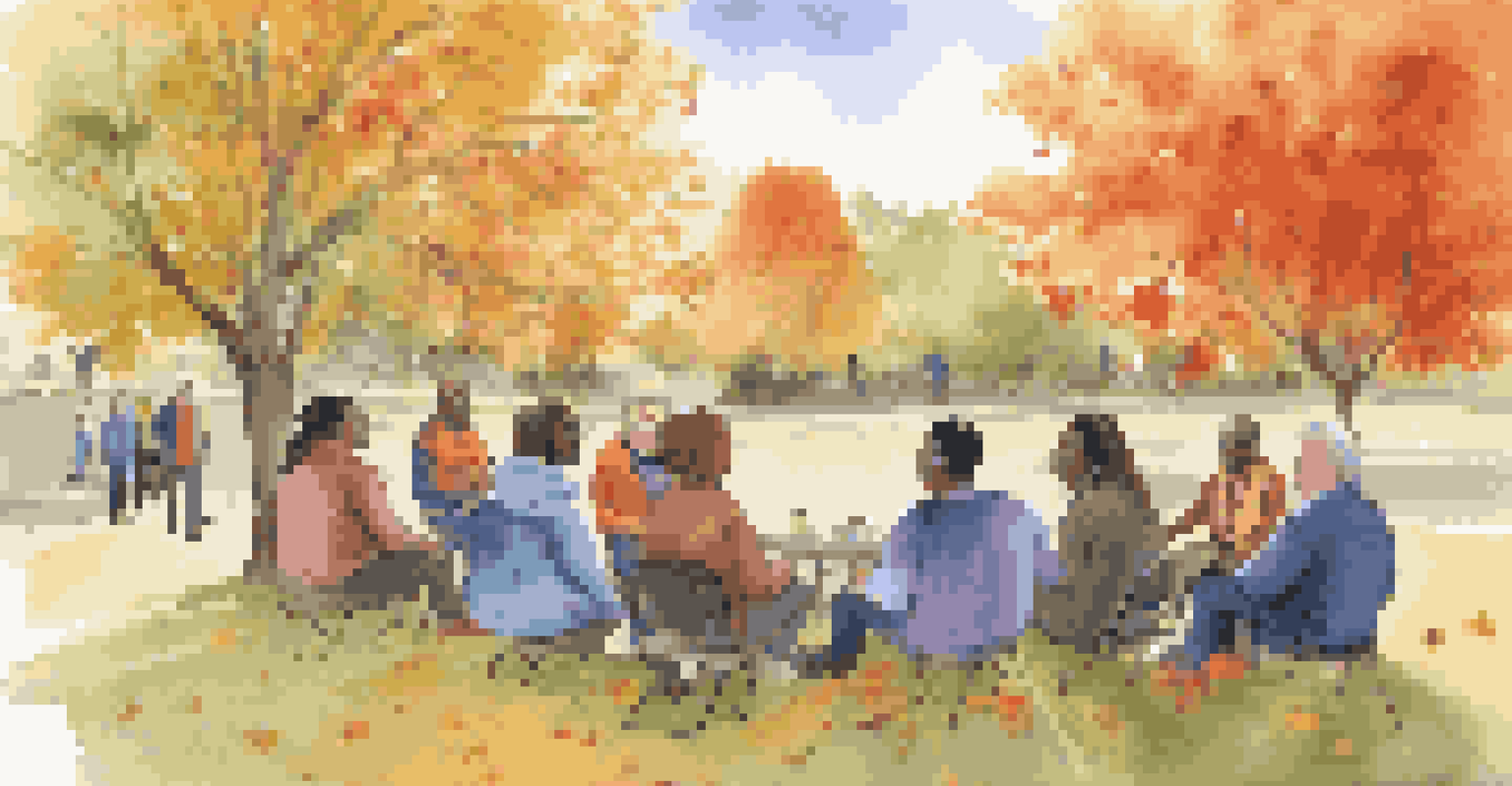 A diverse group of individuals in a supportive outdoor meeting about chronic disease management in a park setting.