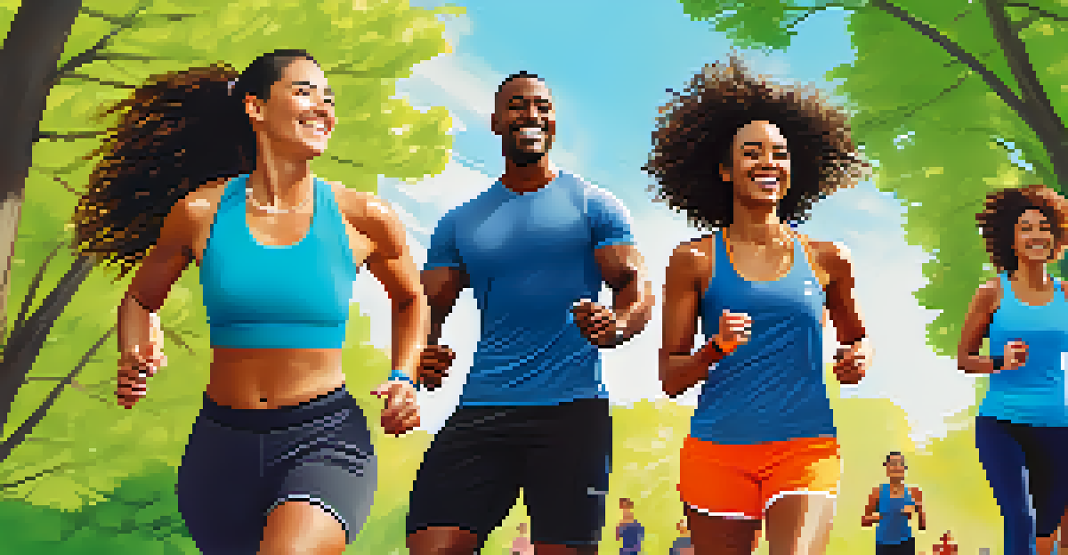 A diverse group of people wearing fitness trackers participating in an outdoor fitness challenge.