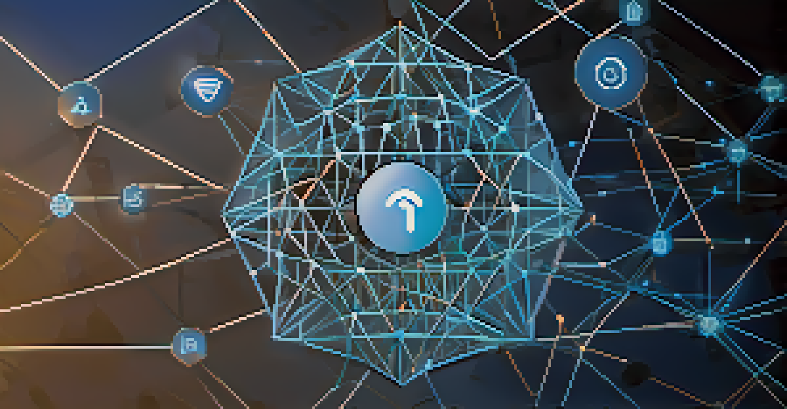 An abstract image of interconnected lines and nodes representing a network, with a central lock icon.