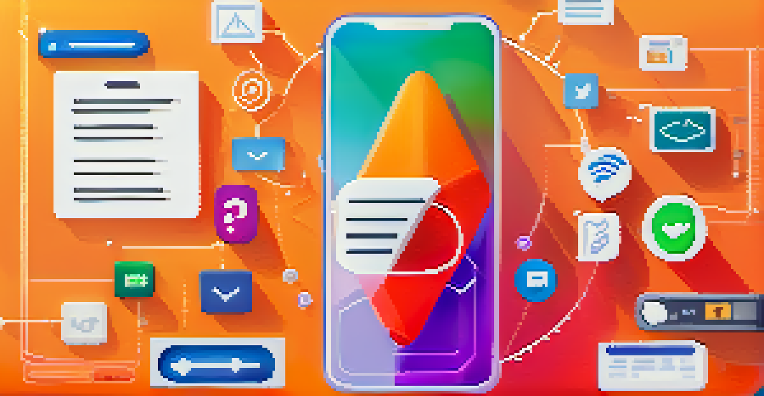A smartphone displaying a user feedback app surrounded by icons representing various feedback tools in a colorful design.