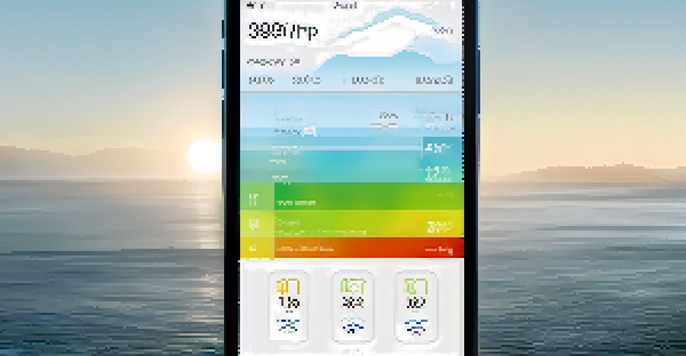 A smartphone displaying a minimalist weather app interface with vibrant icons and clear fonts.