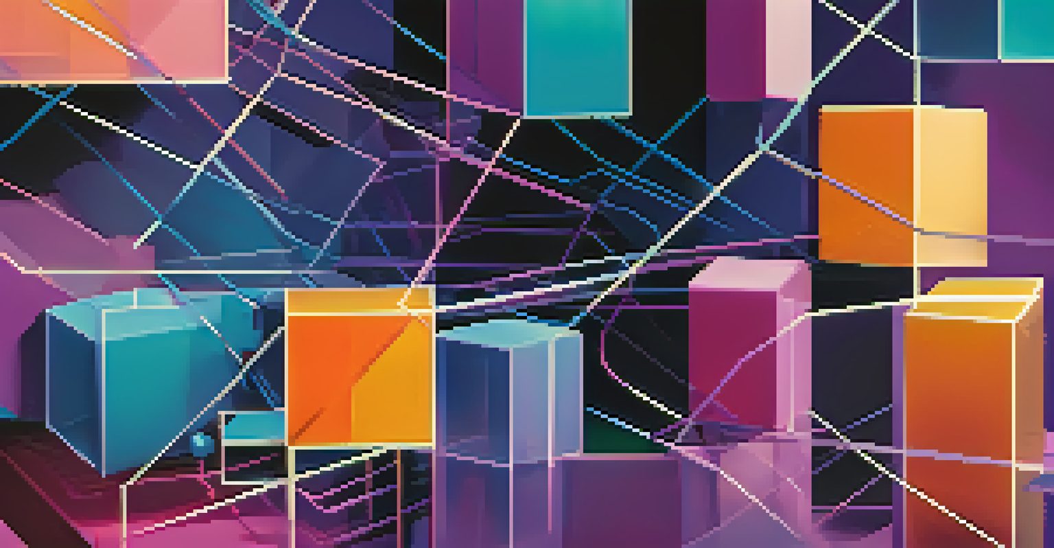 An abstract illustration of microservices architecture with colorful blocks and connections.