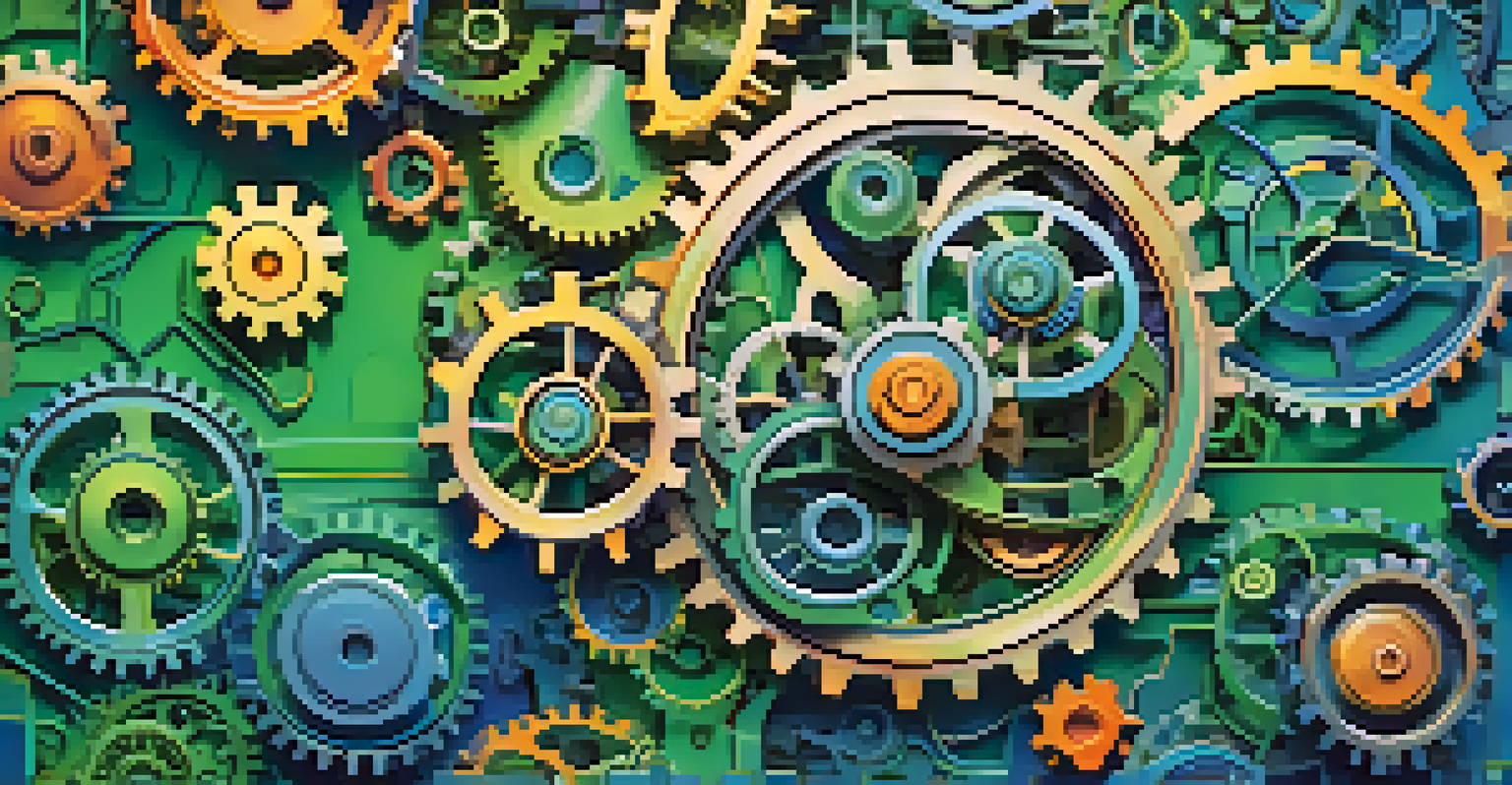 An abstract representation of API rate limiting techniques with colorful gears and data flow icons.
