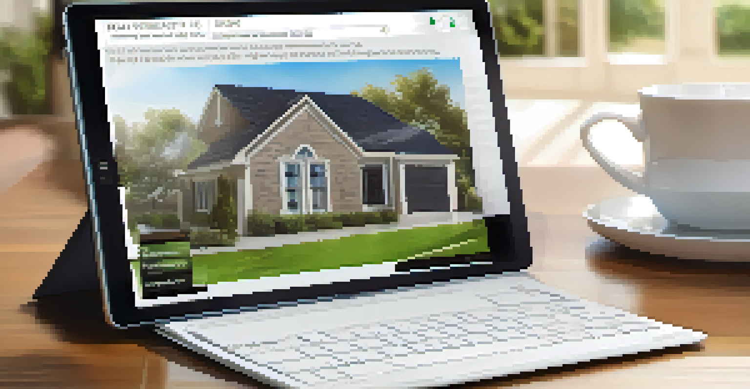 Close-up of a tablet displaying a smart contract in a residential setting, with a modern home in the background.