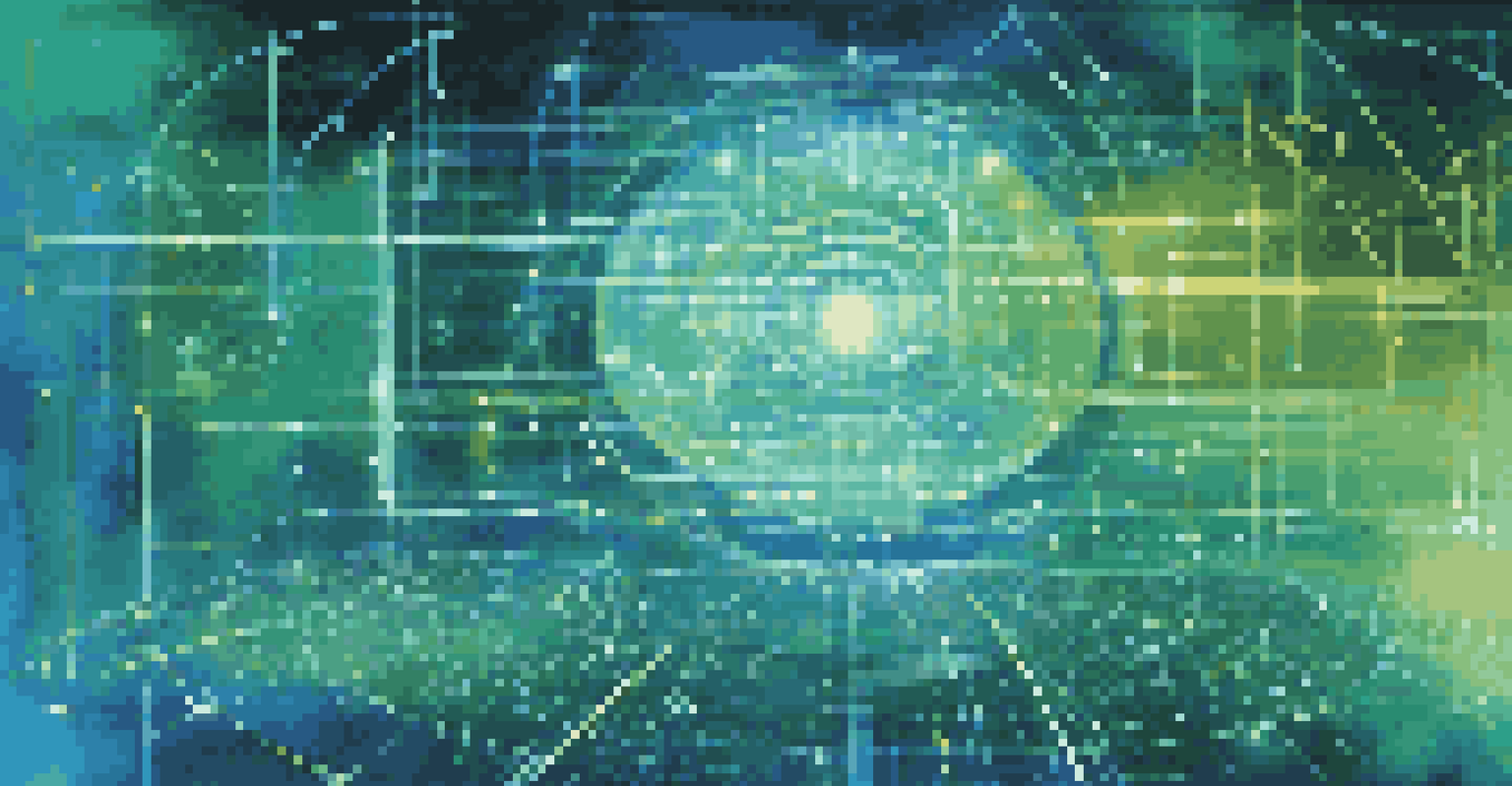 An abstract visualization of automated test data management featuring glowing nodes and data flow lines against a background of binary code.