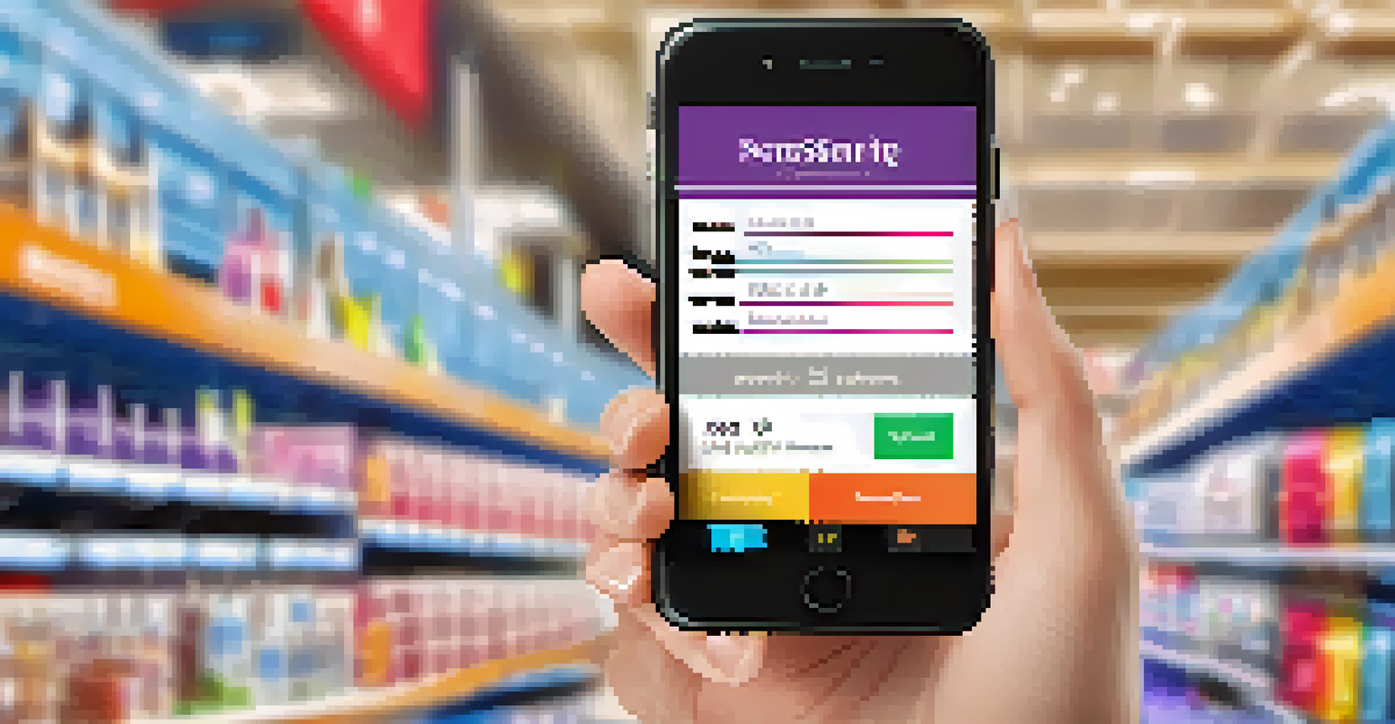 A close-up of a mobile device showing an inventory management app with barcode scanning, set against the background of a busy retail store, emphasizing mobile technology in supply chains.