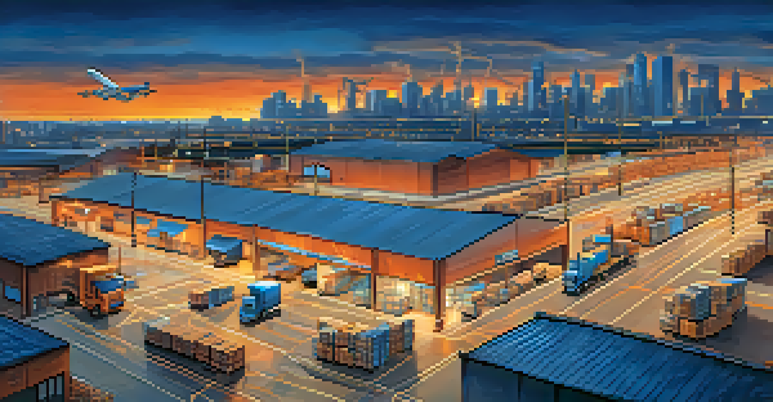 An illustrative map overlaying a cityscape depicting supply chain visibility with icons and glowing connections.