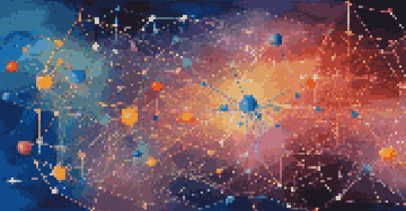 An abstract visualization of interconnected nodes representing APIs, glowing lines illustrating data flow on a blue background.