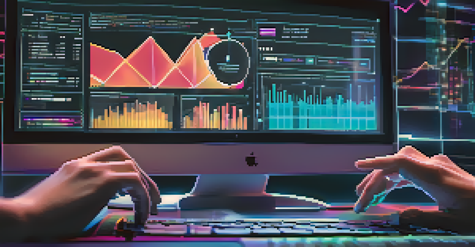 Close-up of a computer screen showing IT service management graphs and KPIs, with hands typing on a keyboard.