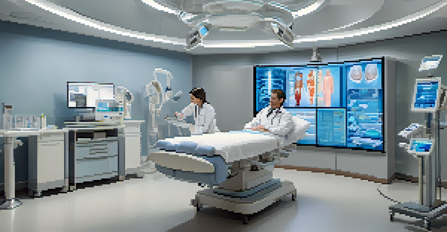 A doctor using a digital twin simulation of a patient in a modern healthcare setting.