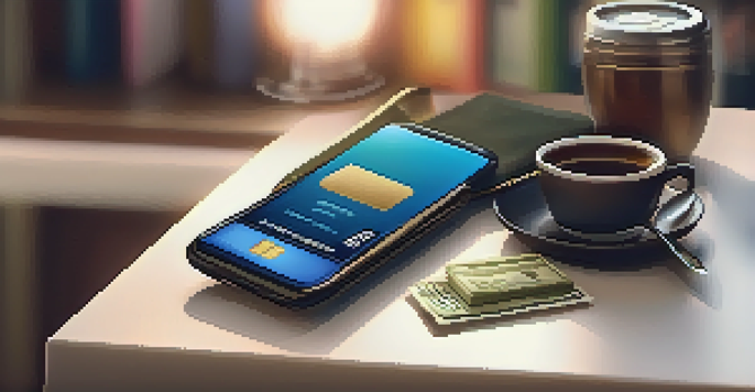 A smartphone displaying a digital wallet application, surrounded by cash and a leather wallet.