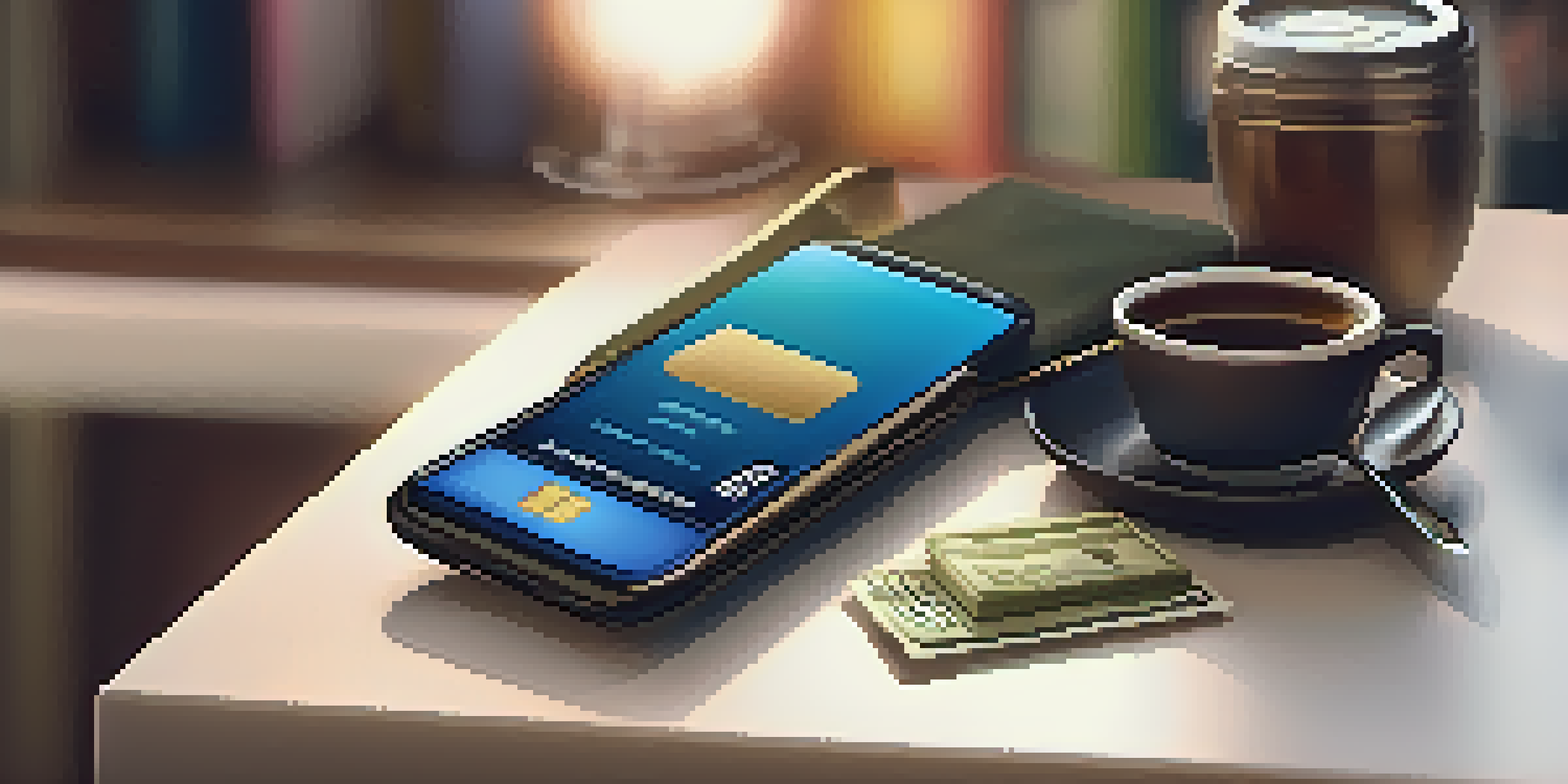 A smartphone displaying a digital wallet application, surrounded by cash and a leather wallet.