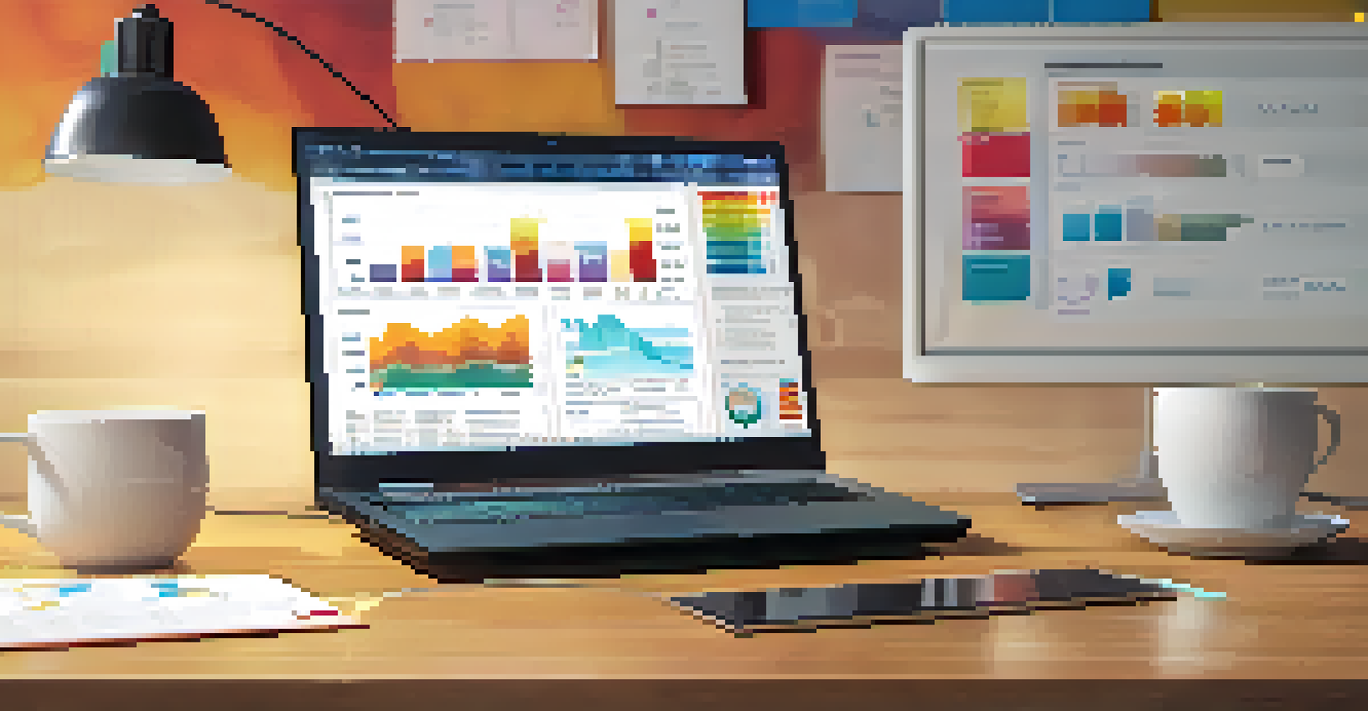 A close-up view of a computer screen showing a CSPM tool interface with graphs and alerts in a cozy workspace with a laptop and coffee.