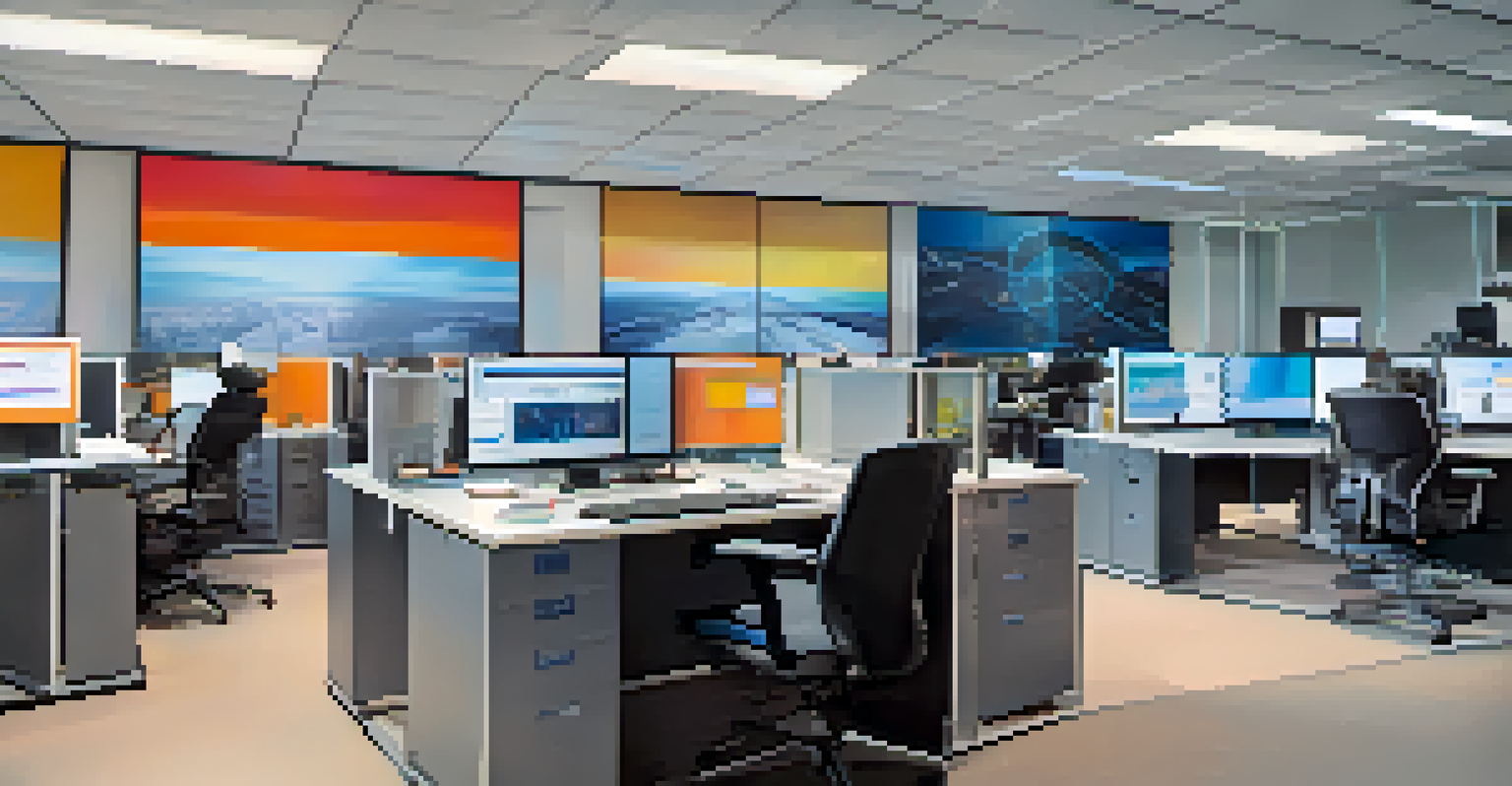 A split-screen image contrasting traditional office monitoring with modern remote monitoring technology.