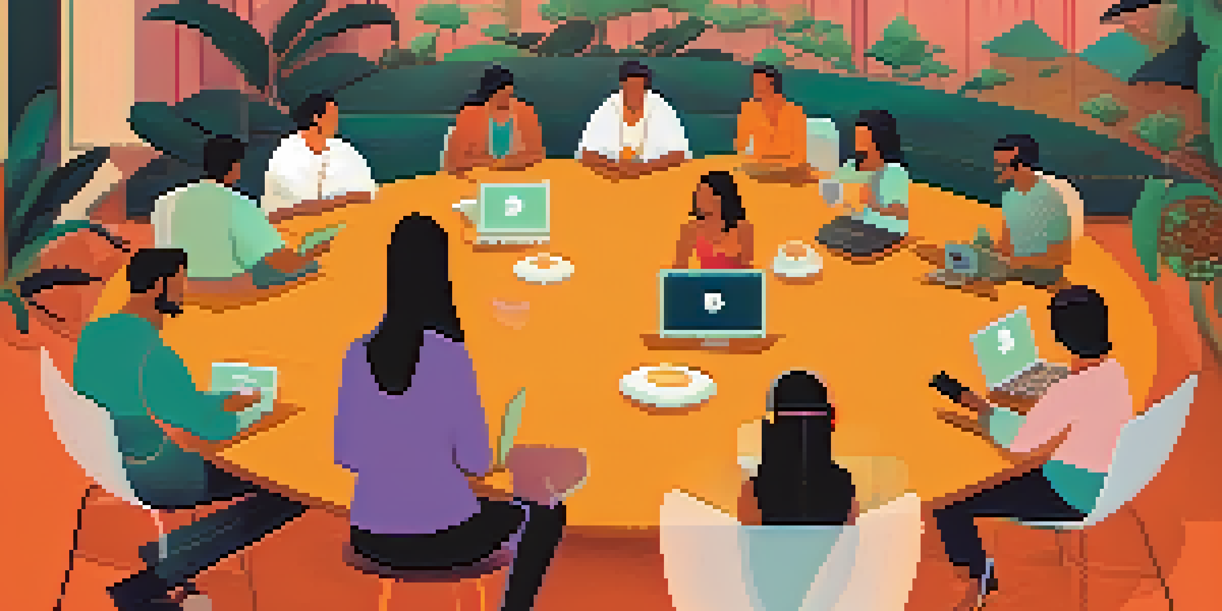 A diverse group of people engaged in an online discussion around a glowing screen, representing online anonymity and connection.