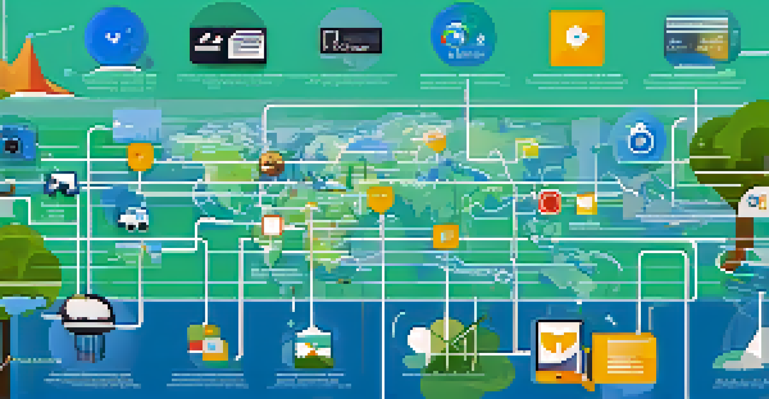 An infographic displaying icons of popular APIs like Google Maps and Stripe, with connecting lines on a tech-themed background.