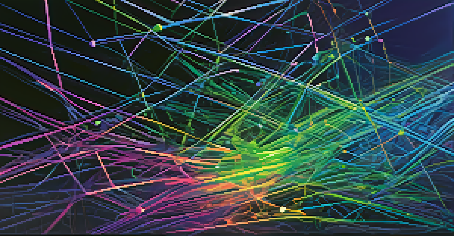 An abstract image depicting interconnected data nodes and flowing lines in vibrant colors, symbolizing digital transformation.