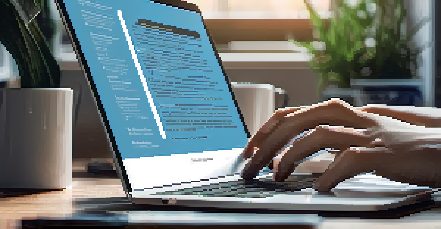 Hands typing on a laptop with an overlay of privacy regulations in a cozy workspace, featuring a coffee cup and a plant.