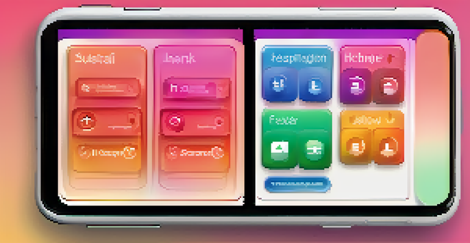 A smartphone showing an accessible mobile app interface with large buttons and high contrast colors, with a hand tapping one of the buttons.