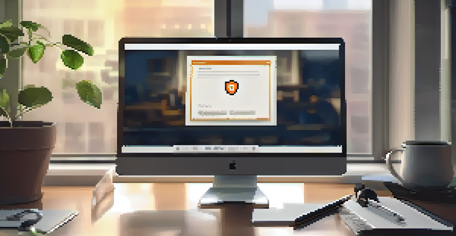 A close-up of a computer screen showing a secure HTTPS connection with a padlock icon, set against a softly focused office desk.