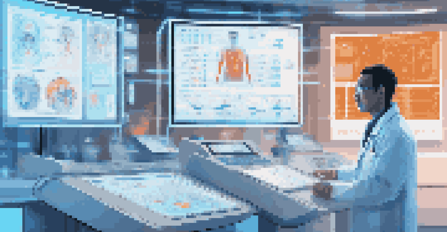 A healthcare professional analyzing digital patient data in a modern medical environment with advanced technology.