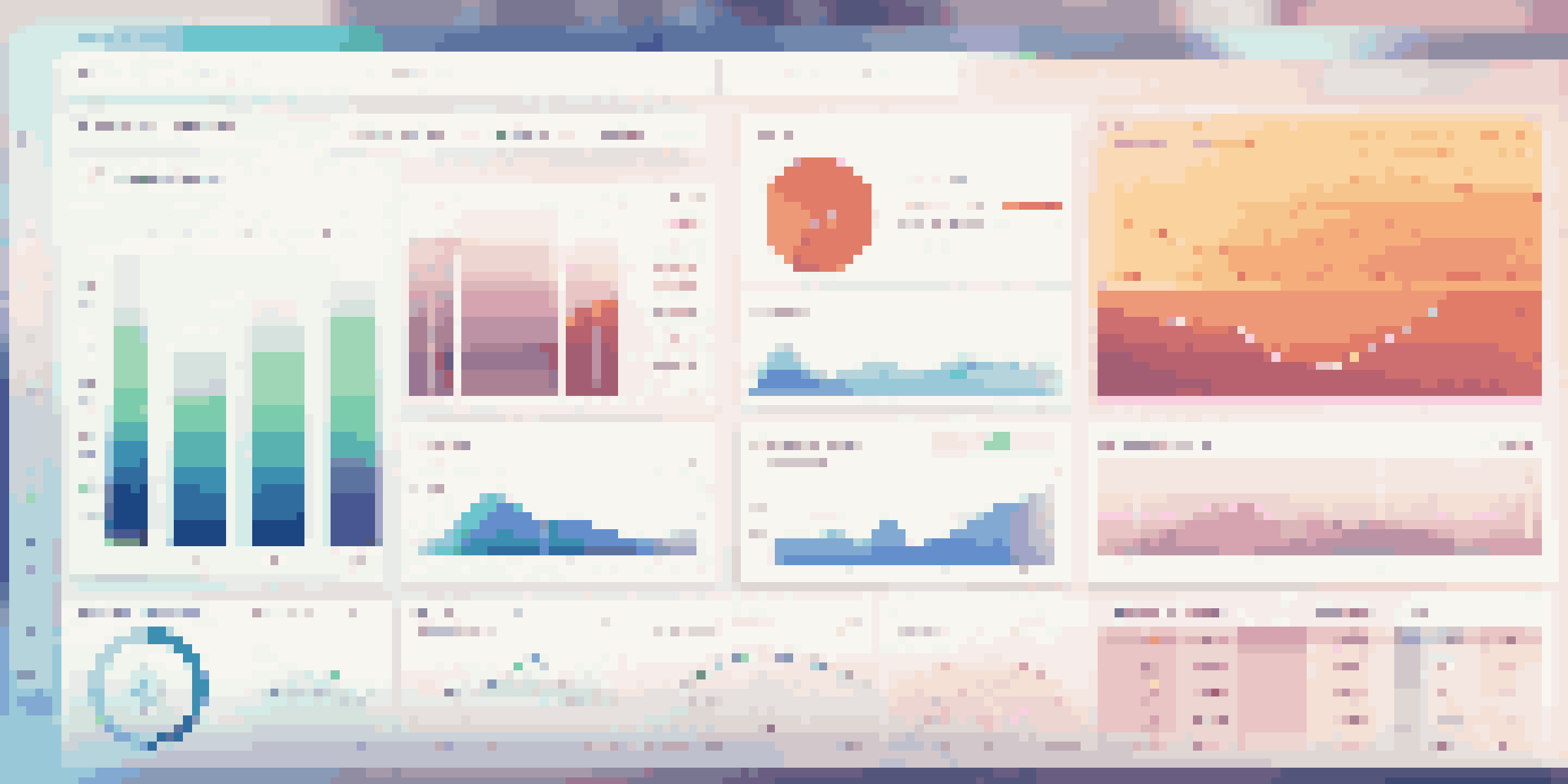 A modern software interface with vibrant colors and intuitive design elements, including charts and graphs, set against a softly blurred background.