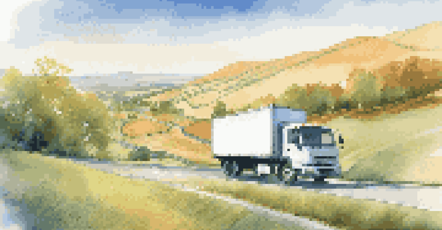 A delivery truck on a scenic route with a digital map overlay showing GPS tracking in real-time.