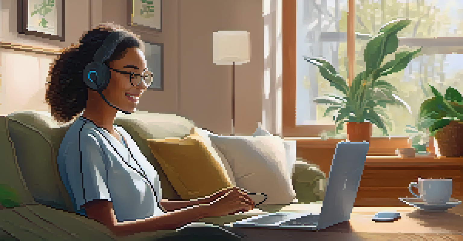 A rural patient having a telemedicine consultation on a laptop in a cozy living room, with a specialist on the screen.