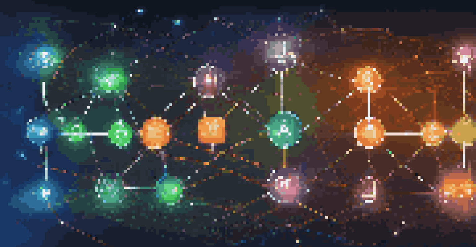 A digital representation of a supply chain network with glowing interconnected nodes and data flows on a dark background.