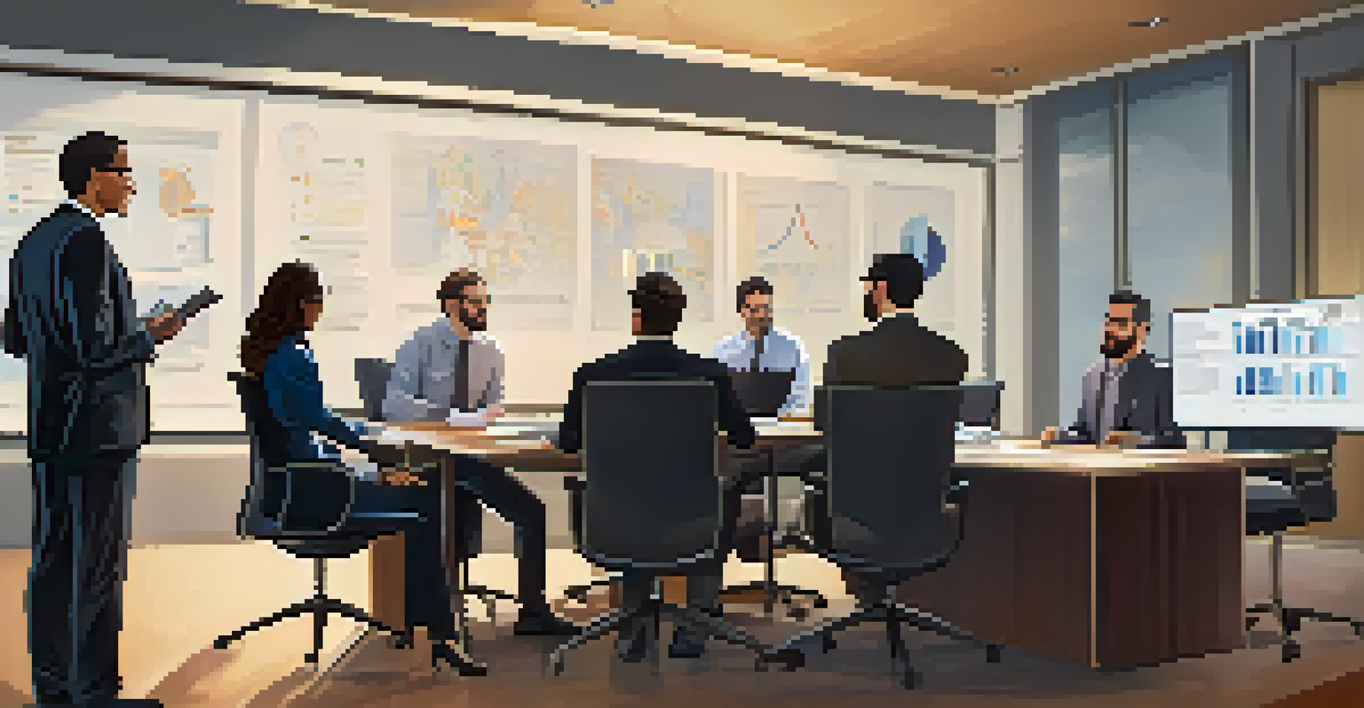 A diverse team of professionals discussing digital forensics around a conference table, with digital devices and charts in the background.