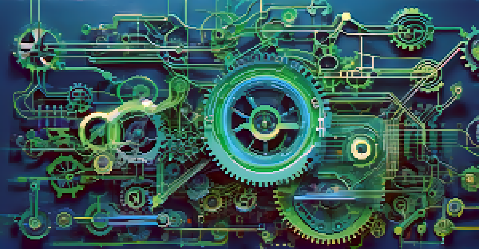An abstract image depicting digital transformation with interconnected gears and glowing digital elements.