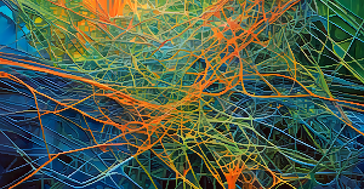 An abstract illustration of neural networks representing natural language processing.
