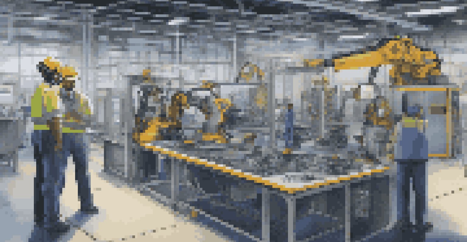 Employees in a virtual reality training session learning to operate complex machinery in a simulated factory setting.