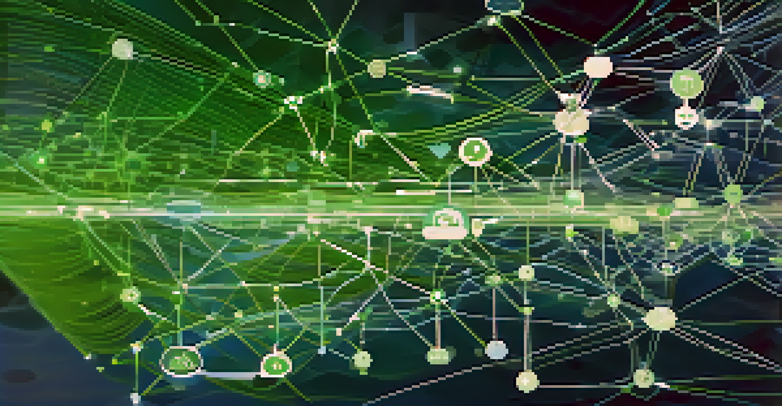 An abstract digital landscape representing machine learning in healthcare with interconnected nodes.