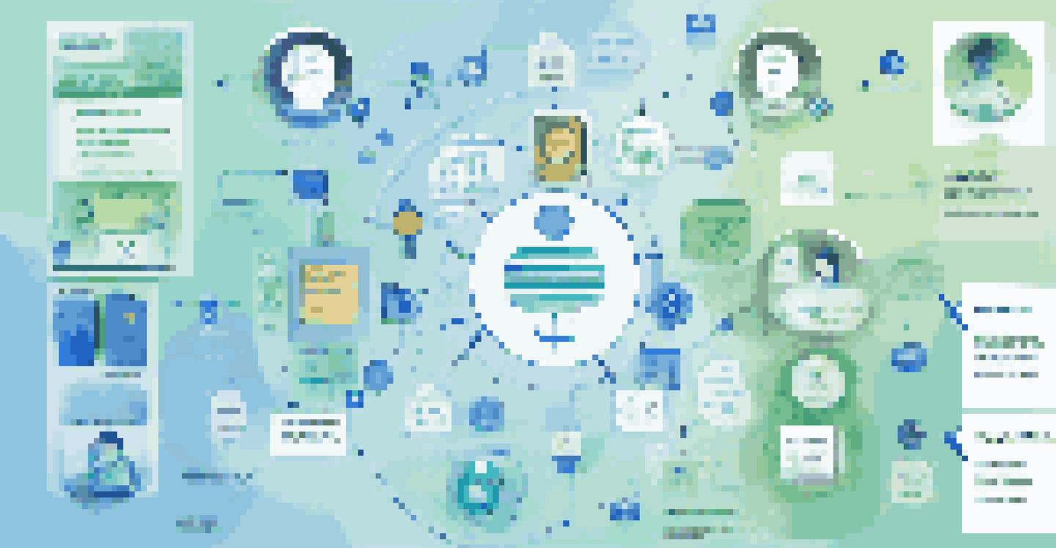 An infographic illustrating how a chatbot integrates into financial services systems with flowcharts and icons.