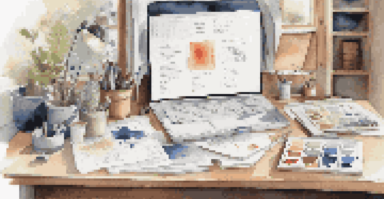 A design style guide opened on a desk showing typography, color palettes, and icons, surrounded by design tools and bathed in natural light.