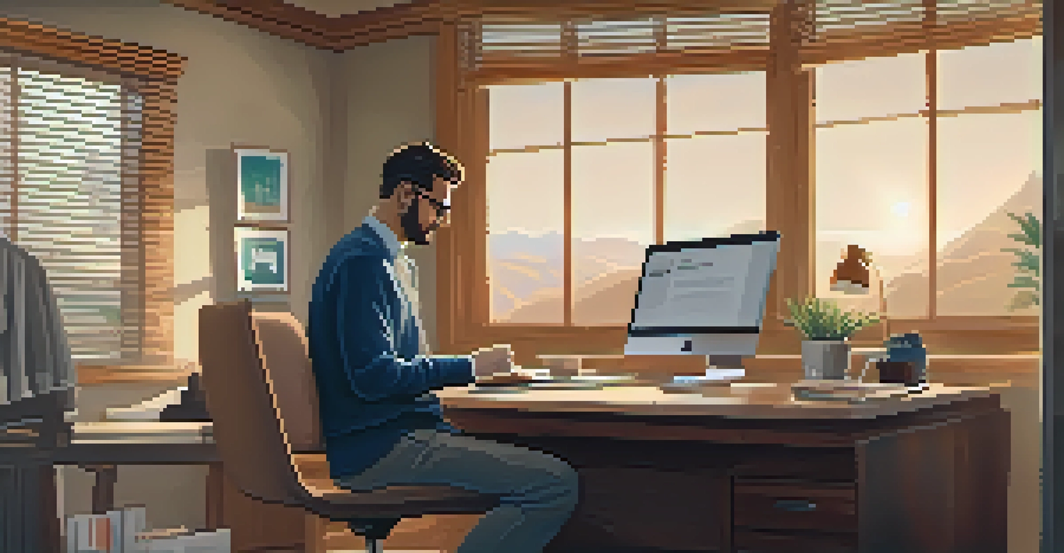 An employee focused on a laptop displaying a simulated phishing email, surrounded by cybersecurity manuals on a wooden desk.