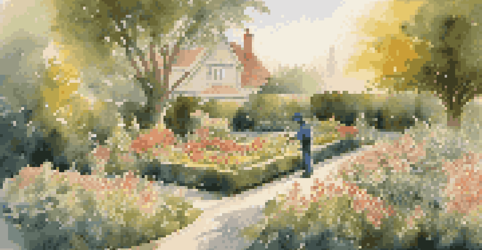 A gardener tending to blooming flowers in a serene garden, representing the nurturing of knowledge.