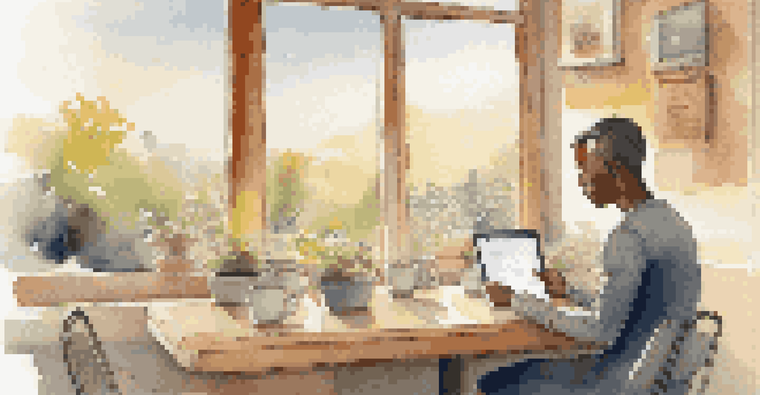 A user giving feedback to a chatbot on a tablet in a cozy café with warm lighting and coffee cups.