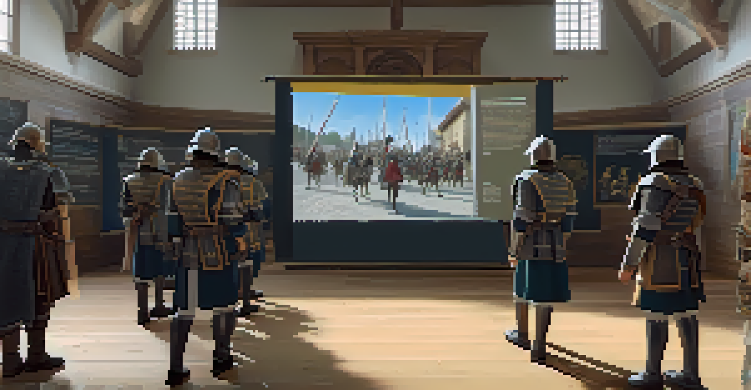 A student immersed in an augmented reality historical event, interacting with holographic figures and educational displays.