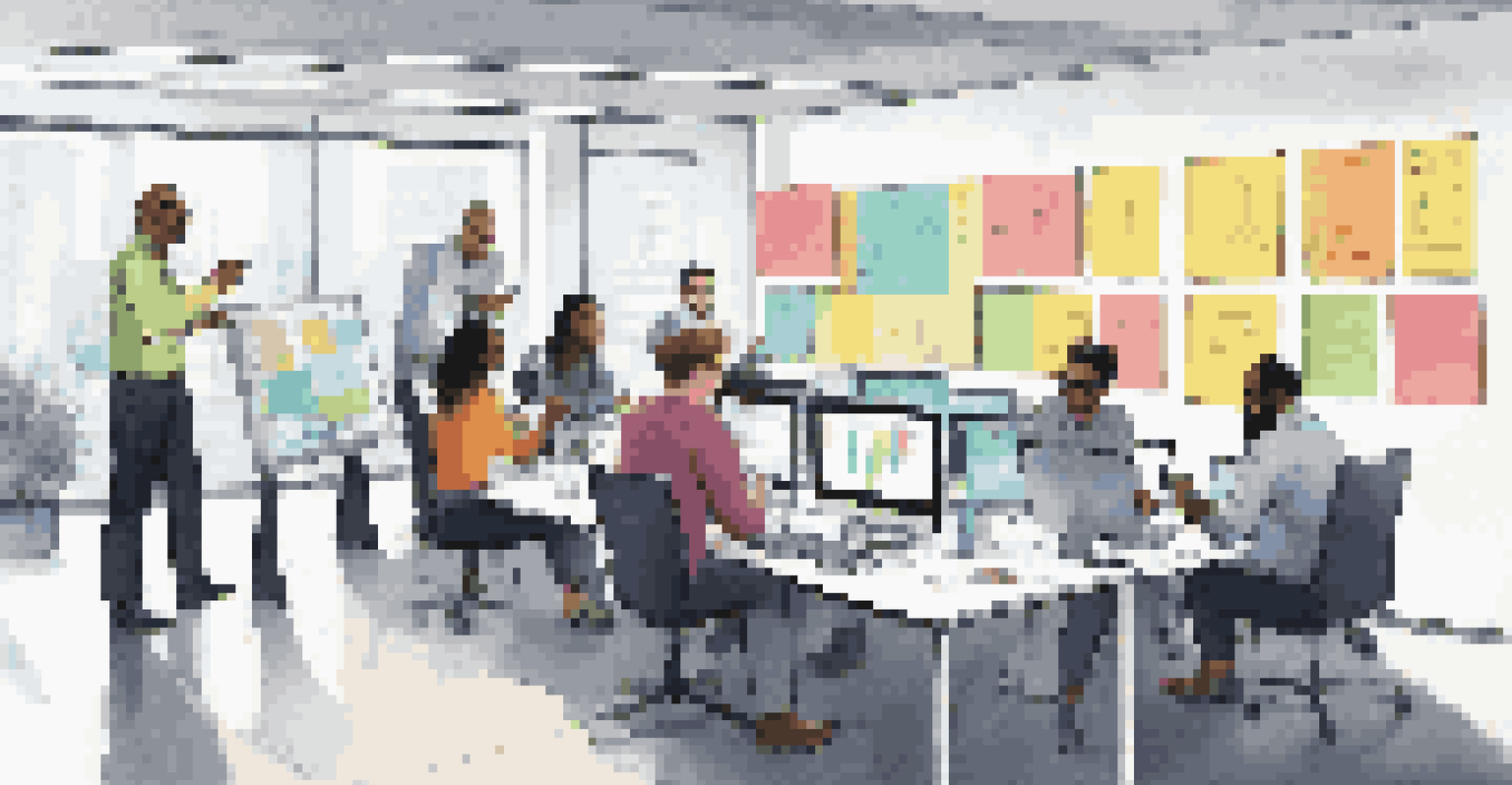 A diverse group of IT professionals collaborating around a table filled with technology, discussing and sharing ideas in a modern office.