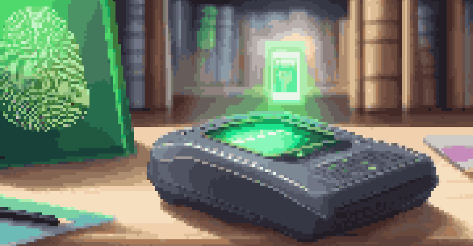 A close-up view of a fingerprint scanner with books and stationery in the background.